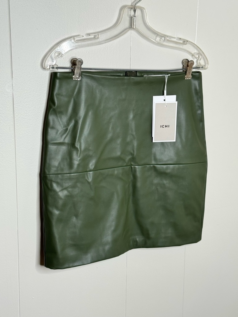 NWT Ichi Olive Green Faux Leather Mini Skirt
